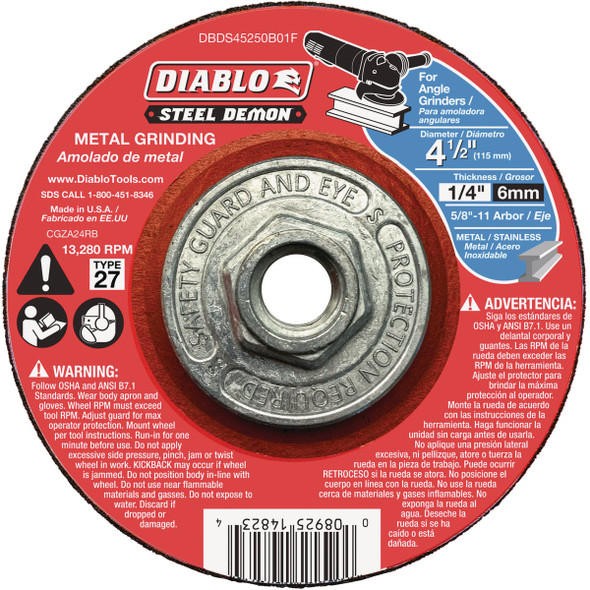 Diablo 4-1/2" Grinding Disc DBDS45250B01F Diablo 4-1/2" Grinding Disc DBDS45250B01F