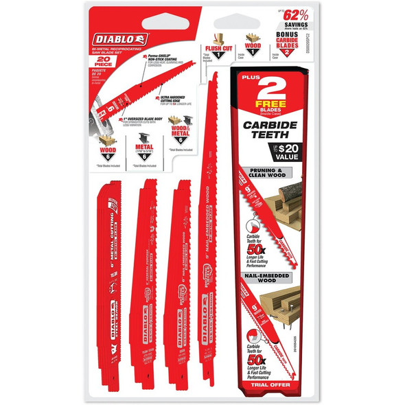 Diablo 20-Piece Variety Demolition Reciprocating Saw Blade Set DS0020SPC2 314863
