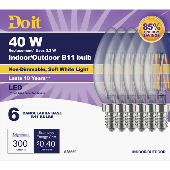 SIM Supply, Inc. 6pk 40w B11 E12 Led Bulb 362079