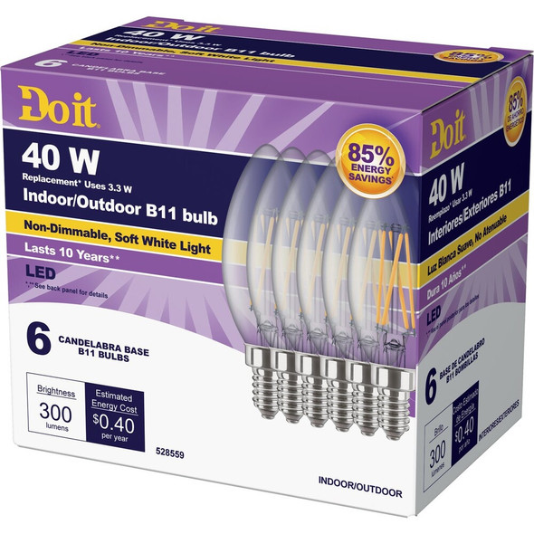 SIM Supply, Inc. 6pk 40w B11 E12 Led Bulb 362079 528559