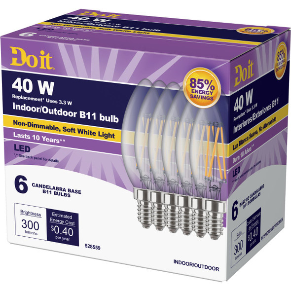 Do it 40W Equivalent Soft White B11 Candelabra LED Decorative Light Bulb (6-Pack)