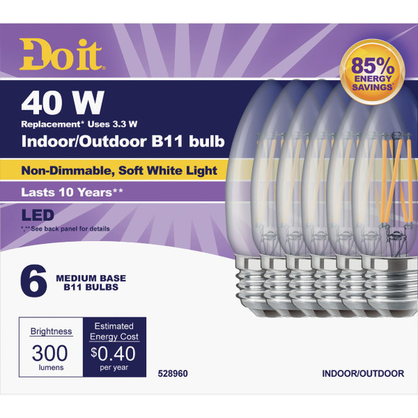 Do it 40W Equivalent Soft White B11Medium LED Decorative Light Bulb (6-Pack)