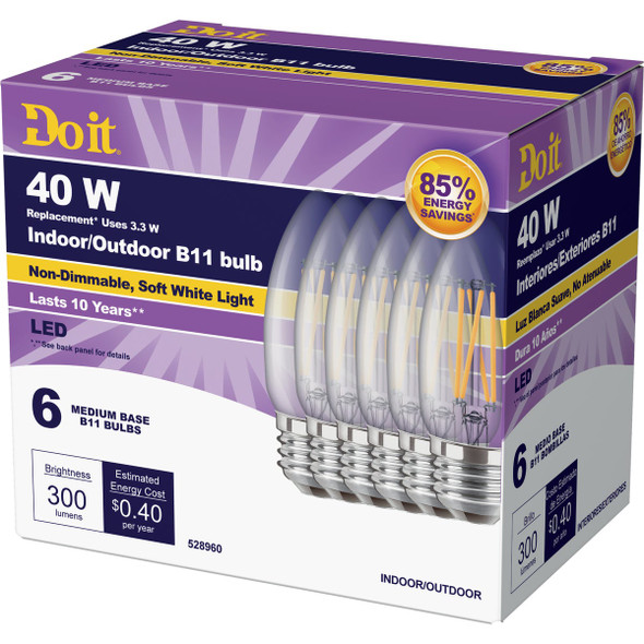 Do it 40W Equivalent Soft White B11Medium LED Decorative Light Bulb (6-Pack)