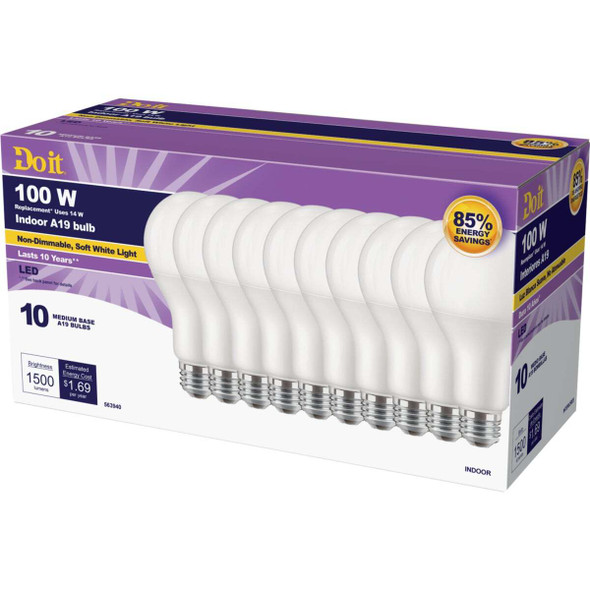 Do it 100W Equivalent Soft White A19 Medium LED Light Bulb (10-Pack) 362053