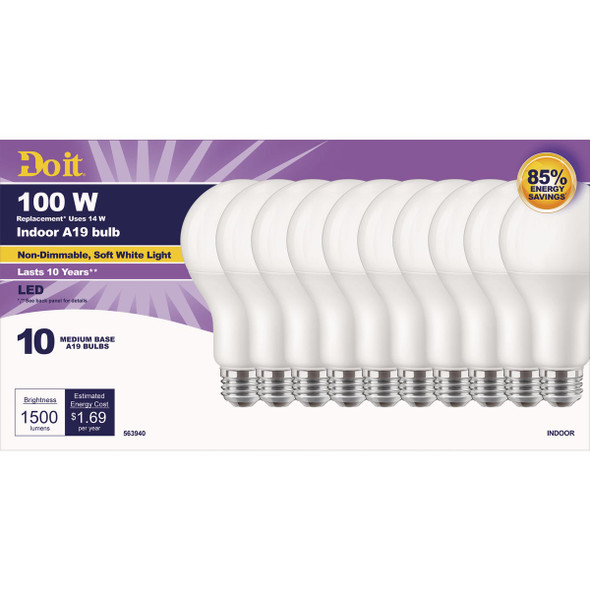 Do it 100W Equivalent Soft White A19 Medium LED Light Bulb (10-Pack)
