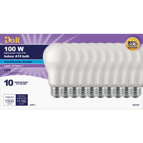 Do it 100W Equivalent Daylight A19 Medium LED Light Bulb (10-Pack) 362061