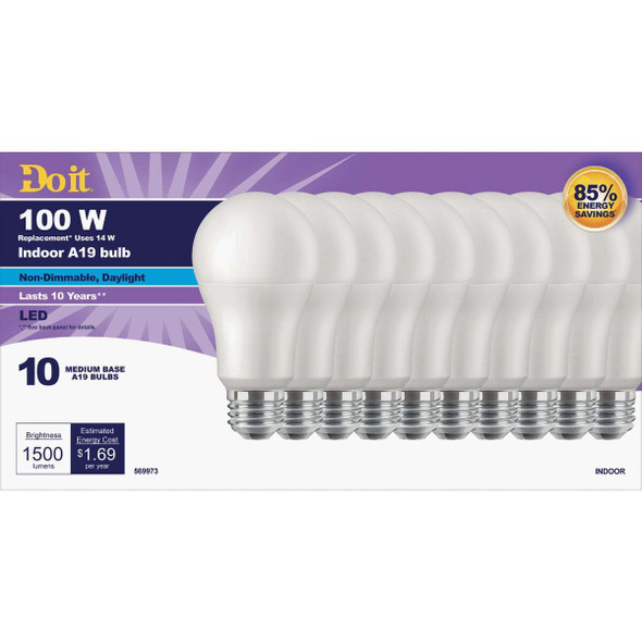 Do it 100W Equivalent Daylight A19 Medium LED Light Bulb (10-Pack) 362061