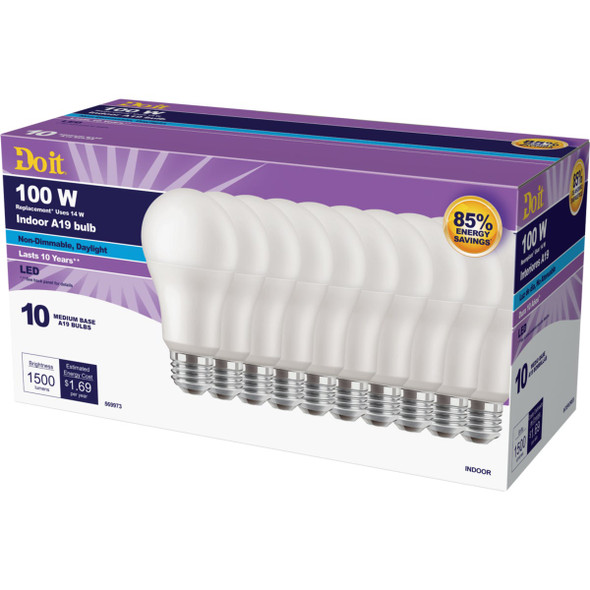 Do it 100W Equivalent Daylight A19 Medium LED Light Bulb (10-Pack)