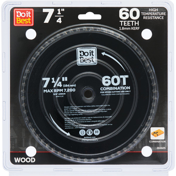 Do it Best 7-1/4 In. 60-Tooth Combination Circular Saw Blade QJDIB-CS-006