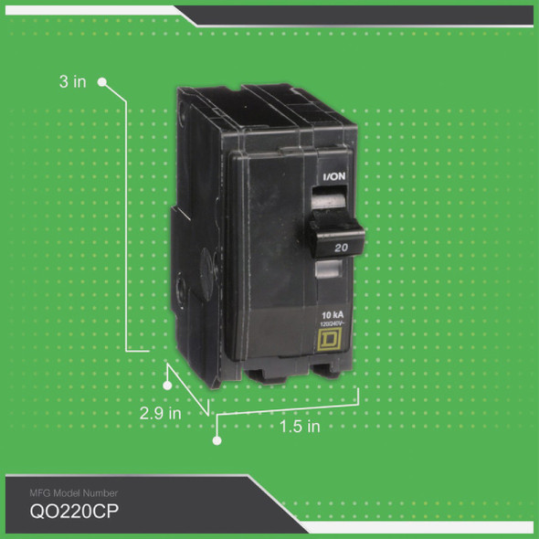 Square D QO 20A Double-Pole Standard Trip Circuit Breaker QO220CP 528263