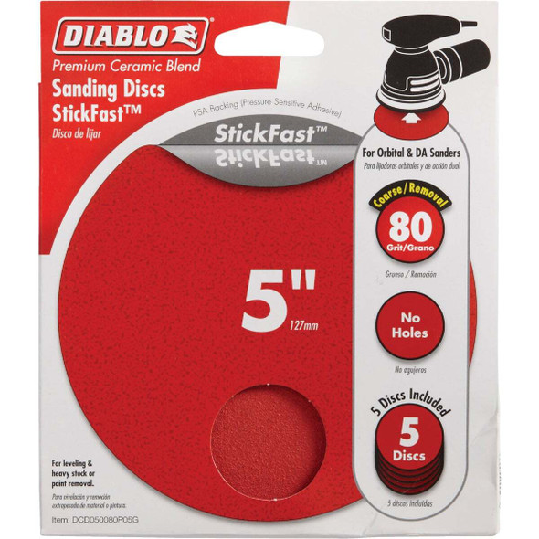 Diablo StickFast 5 In. 80 Grit Sanding Disc (5-Pack) DCD050080P05G