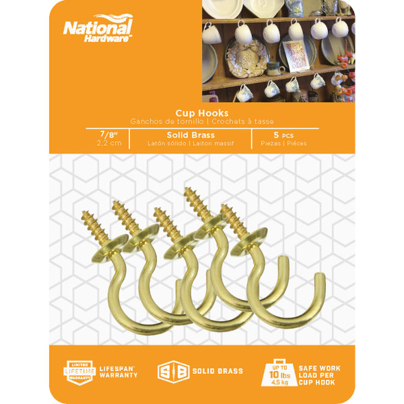 National Hardware 7/8 In. Solid Brass Series Cup Hook (5 Count)