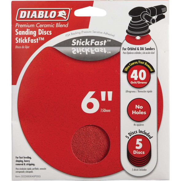 Diablo StickFast 6 In. 40 Grit Sanding Disc (5-Pack) DCD060040P05G
