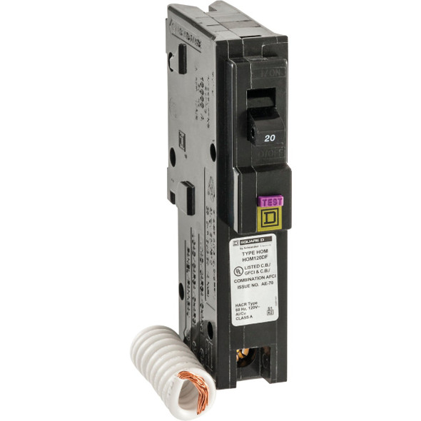 Square D Homeline 20A Single-Pole CAFCI Dual Function Circuit Breaker HOM120DFC Square D Homeline 20A Single-Pole CAFCI Dual Function Circuit Breaker HOM120DFC