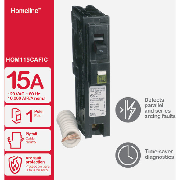 Square D Homeline 15A Single-Pole CAFCI Combination Arc Fault Breaker