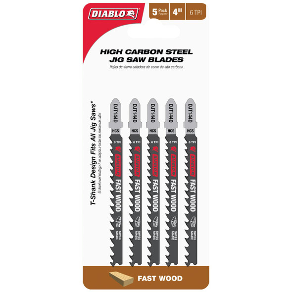 Diablo 4 In. x 6 TPI T-Shank HCS Jig Saw Blade for Fast Wood (5-Pack) DJT144D5 398482