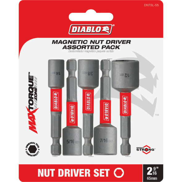 Diablo 2-9/16 In. Magnetic Nutdriver Bit Set (5-Piece) DNTSL-S5