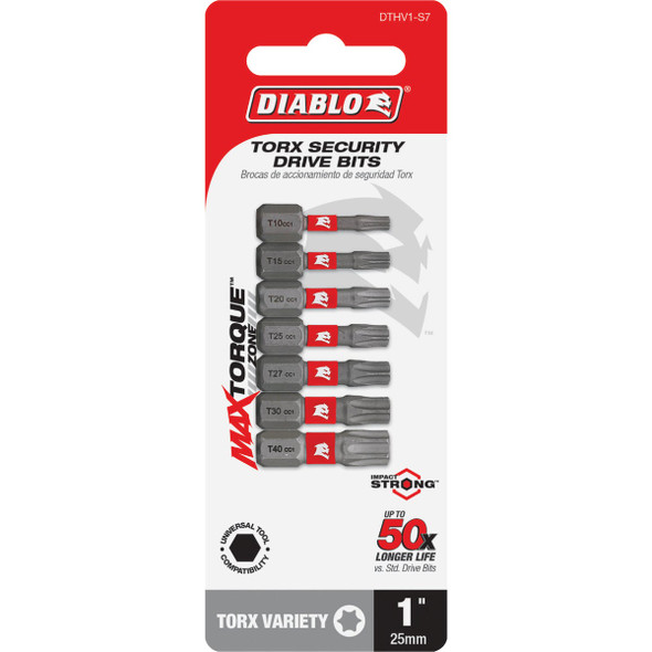 Diablo 1 In. Torx Security Impact Screwdriver Bit Set (7-Piece) DTHV1-S7