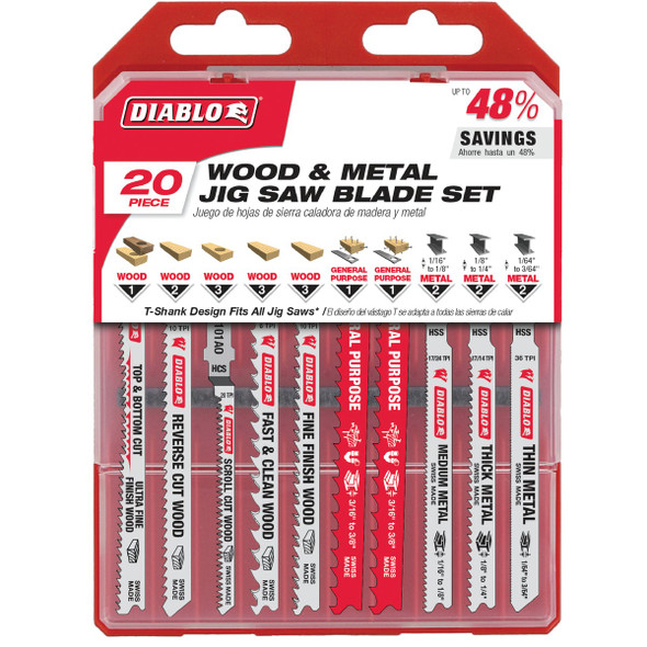Diablo 20-Piece T-Shank Jig Saw Blade Set for Wood and Metal DJT20S 327392