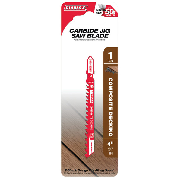 Diablo 4 In. x 5-7 TPI T-Shank Carbide Jig Saw Blade for Composite Decking DJT144DHM 327713