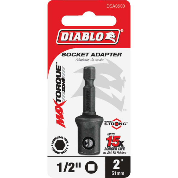 Diablo 1/2 In. Square x 1/4 In. Hex Impact Socket Adapter DSA0500