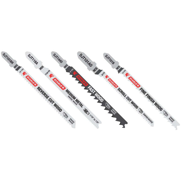 Diablo 5-Piece T-Shank HCS & HSS Jig Saw Blade Set for Wood & Metal DJT5S