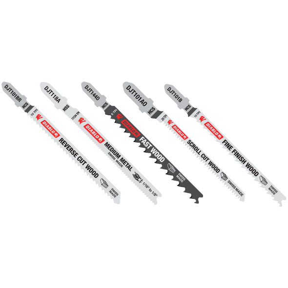Diablo 5-Piece T-Shank HCS & HSS Jig Saw Blade Set for Wood & Metal DJT5S