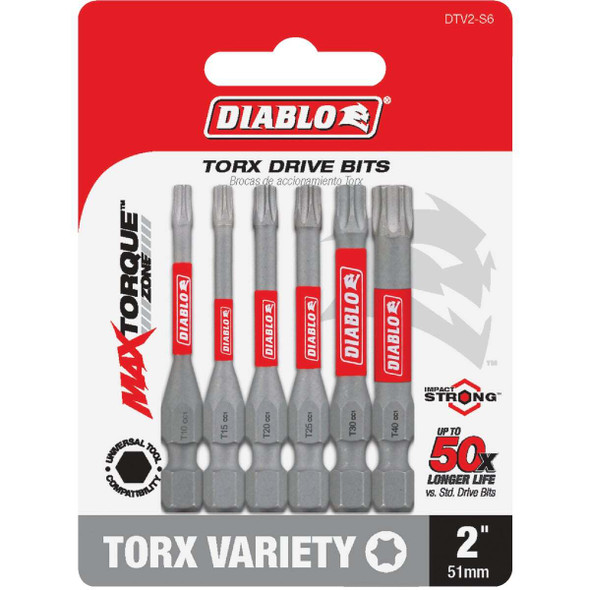 Diablo 2 In. Torx Impact Screwdriver Bit Set (6-Piece) DTV2-S6