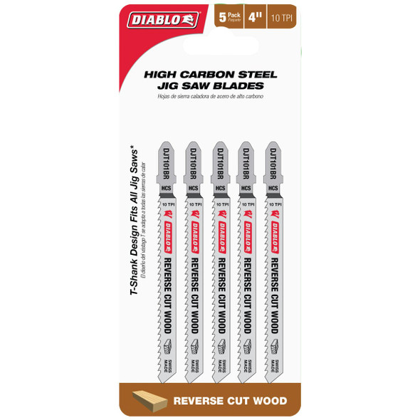 Diablo 4 In. x 10 TPI T-Shank HCS Reverse Cut Jig Saw Blade for Wood (5-Pack) DJT101BR5 395157