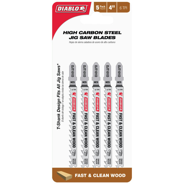 Diablo 4 In. x 6 TPI T-Shank HCS Jig Saw Blade for Fast & Clean Wood (5-Pack) DJT101D5 397786
