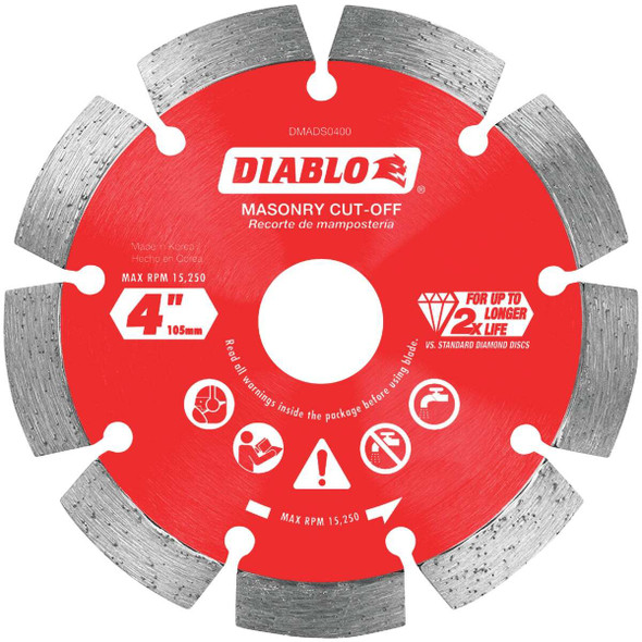 Diablo 4 In. Segmented Rim Dry/Wet Cut Diamond Blade DMADS0400