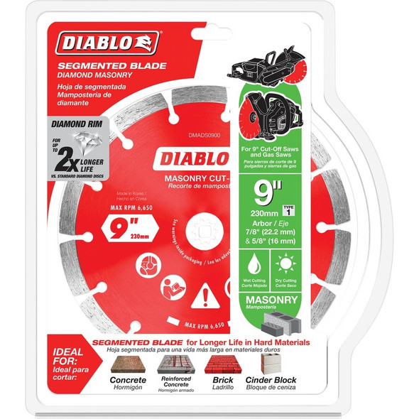 Diablo 9 In. Segmented Rim Dry-Wet Cut Diamond Blade DMADS0900 352887