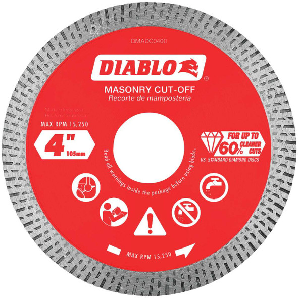 Diablo 4 In. Diamond Continuous Rim Dry/Wet Cut Diamond Blade DMADC0400