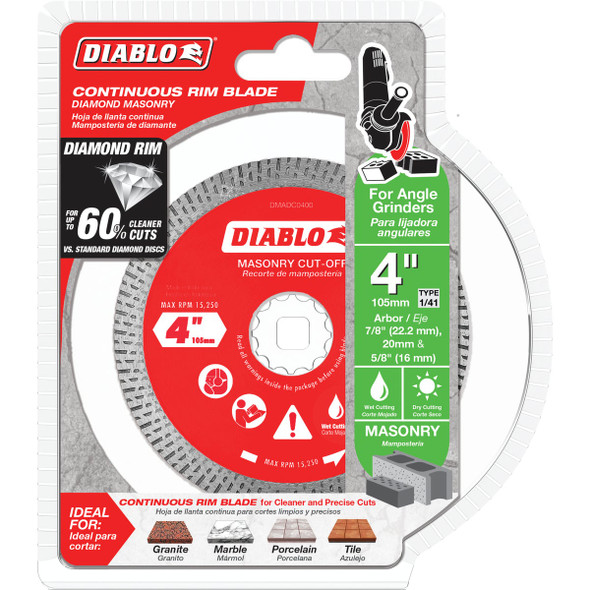 Diablo 4 In. Diamond Continuous Rim Dry/Wet Cut Diamond Blade