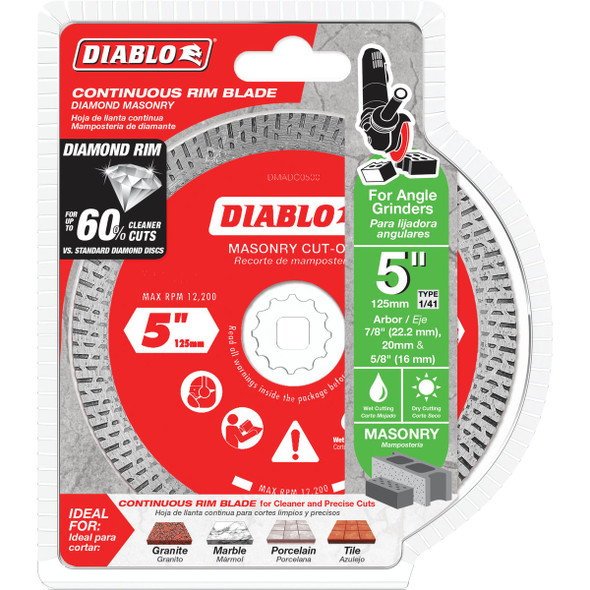 Diablo 5 In. Diamond Continuous Rim Dry/Wet Cut Diamond Blade