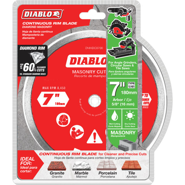 Diablo 7 In. Diamond Continuous Rim Dry/Wet Cut Diamond Blade
