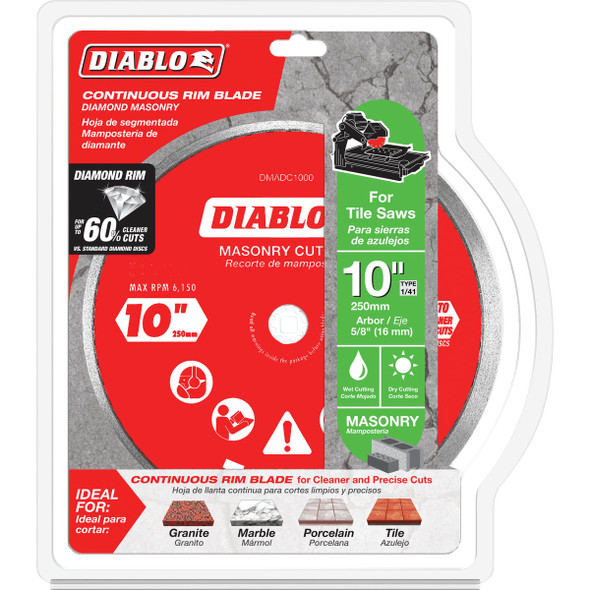 Diablo 10 In. Diamond Continuous Rim Dry/Wet Cut Diamond Blade