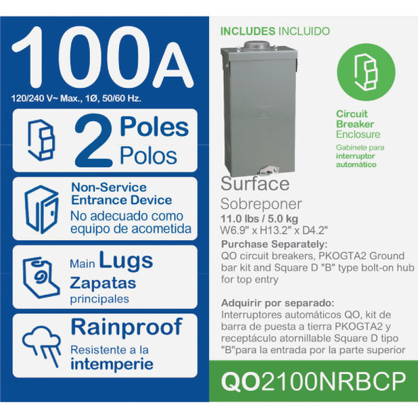 Square D QO 100A Double-Pole Standard Trip Outdoor Enclosed Main Breaker Square D QO 100A Double-Pole Standard Trip Outdoor Enclosed Main Breaker