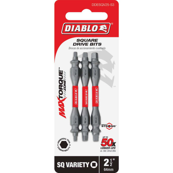 Diablo 3-Piece Square Recess 2-1/2 In. Power Double-End Screwdriver Bit Set