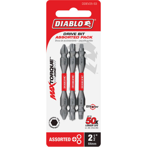 Diablo 3-Piece Assorted 2-1/2 In. Power Double-End Screwdriver Bit Set DDEV25-S3