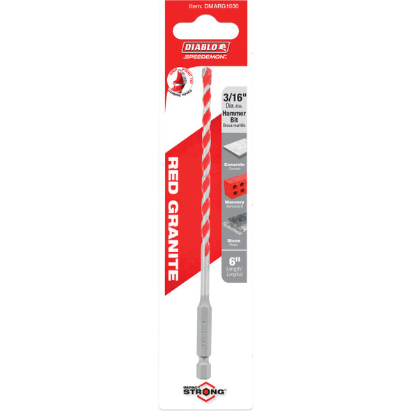 Diablo SPEEDemon 3-16 In. x 6 In. Red Granite Carbide Rotary Hammer Drill Bit DMARG1030 319489