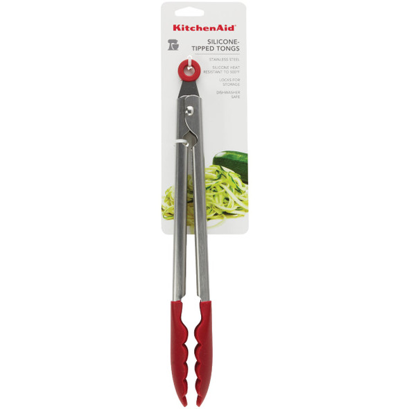 KitchenAid 11.5 In. Gourmet Red Silicone Tip Stainless Steel Locking Tongs