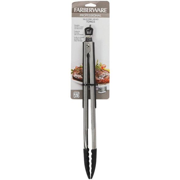 Farberware 11 In. Pro Black Silicone Tip Locking Tongs 5216358 644811