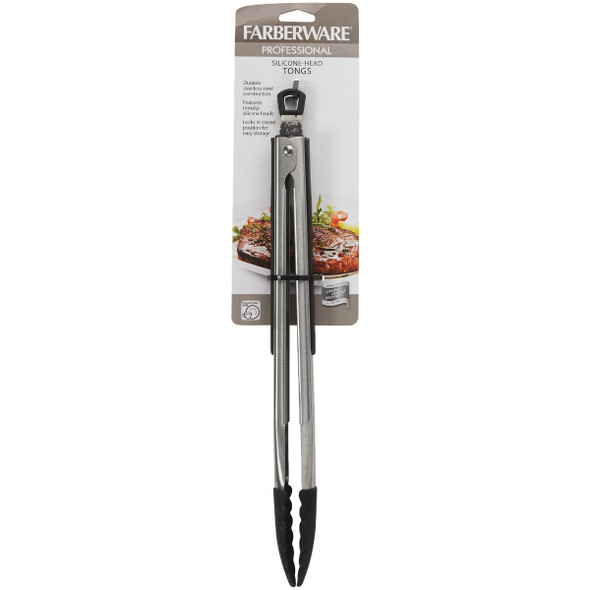 Farberware 11 In. Pro Black Silicone Tip Locking Tongs