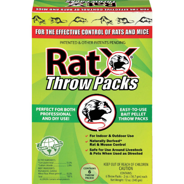 RatX Pellet Throw Pack Rat And Mouse Killer, (6-Pack) 620103
