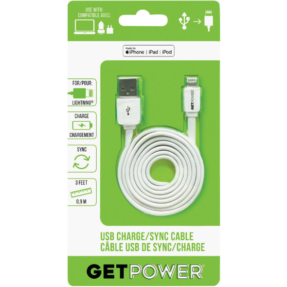 GetPower 3 Ft. White Apple Lightning to USB Charge/Sync Cable GP-USB-IPH5