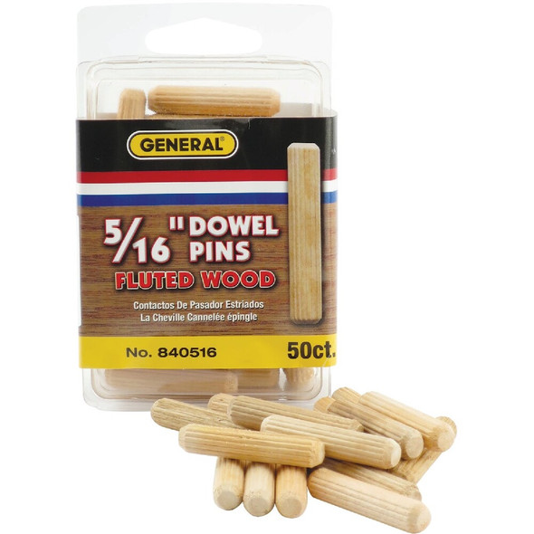 General Tools 5-16 In. Fluted Hardwood Dowel Pin (50-Count) 840516 354149