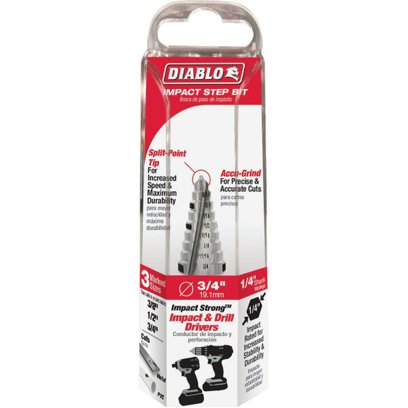 Diablo 3/8 In. - 3/4 In. Impact Step Drill Bit, 9 Steps DSD0750S09