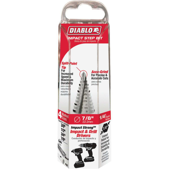 Diablo 3/8 In. - 7/8 In. Impact Step Drill Bit, 12 Steps DSD0875S12