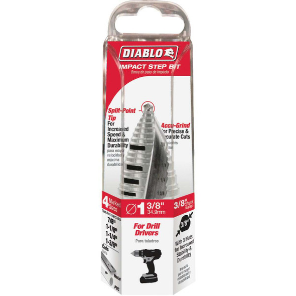 Diablo 7/8 In. - 1-3/8 In. Impact Step Drill Bit, 15 Steps DSD1375S15